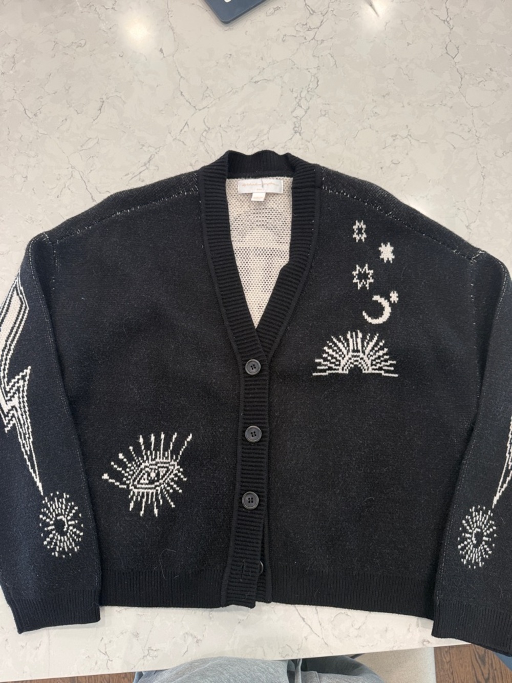 Spiritual Gangster Black Cardigan with White Celestial Motifs